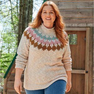 L.L. Bean Cotton Mockneck Fair Isle Sweater